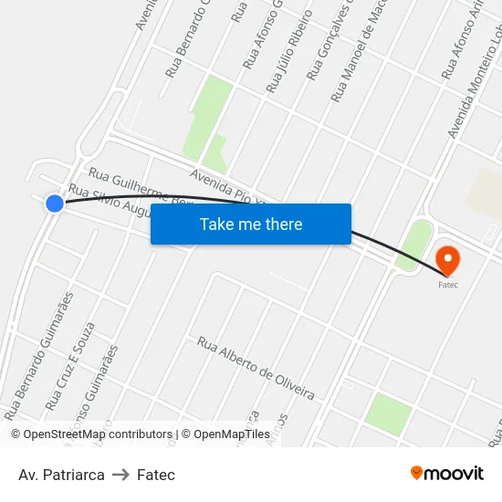 Av. Patriarca to Fatec map