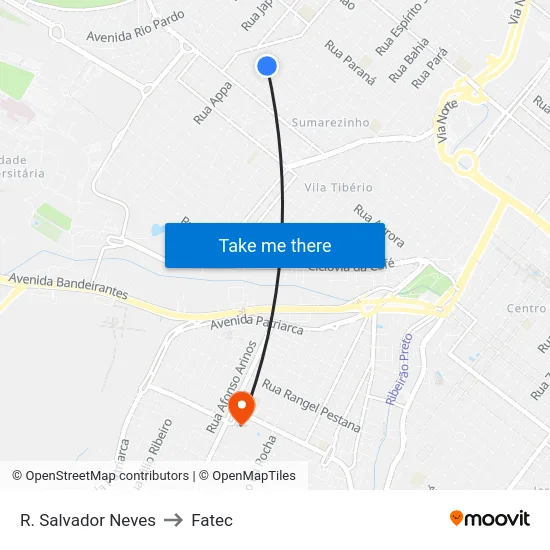R. Salvador Neves to Fatec map