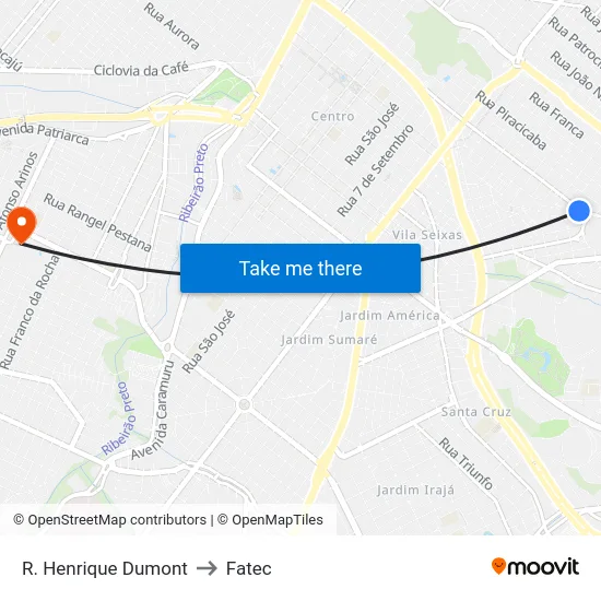 R. Henrique Dumont to Fatec map