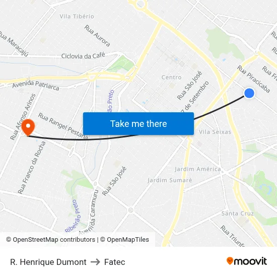 R. Henrique Dumont to Fatec map