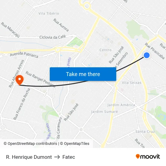 R. Henrique Dumont to Fatec map