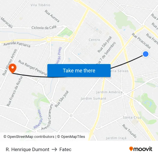 R. Henrique Dumont to Fatec map