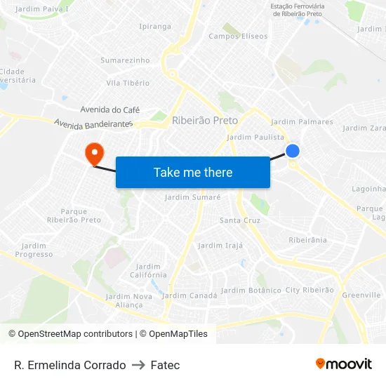R. Ermelinda Corrado to Fatec map