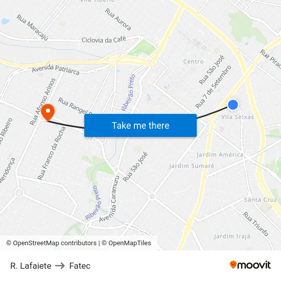 R. Lafaiete to Fatec map