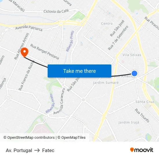 Av. Portugal to Fatec map