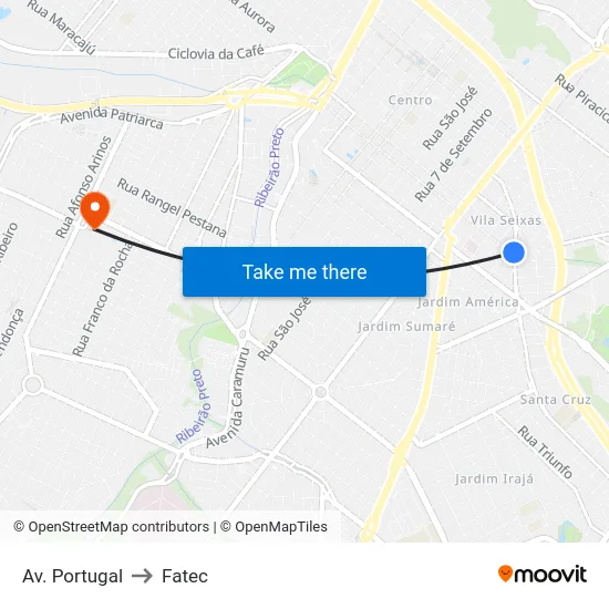 Av. Portugal to Fatec map