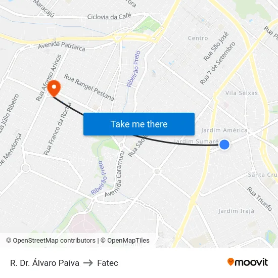 R. Dr. Álvaro Paiva to Fatec map