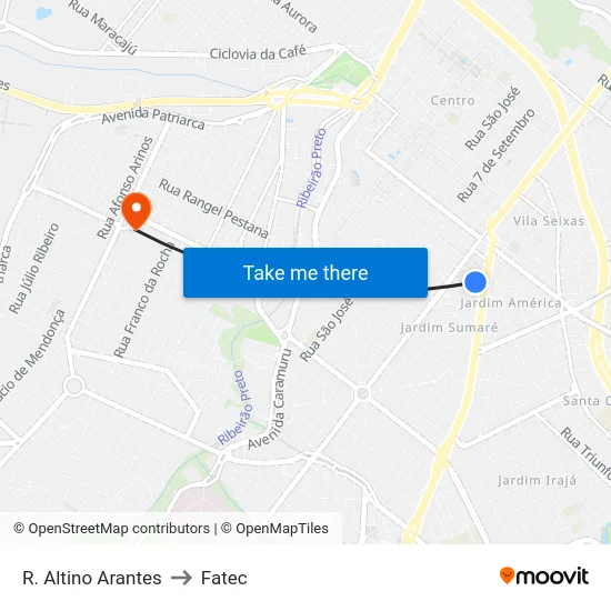 R. Altino Arantes to Fatec map