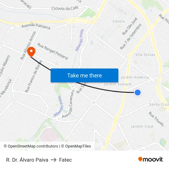 R. Dr. Álvaro Paiva to Fatec map