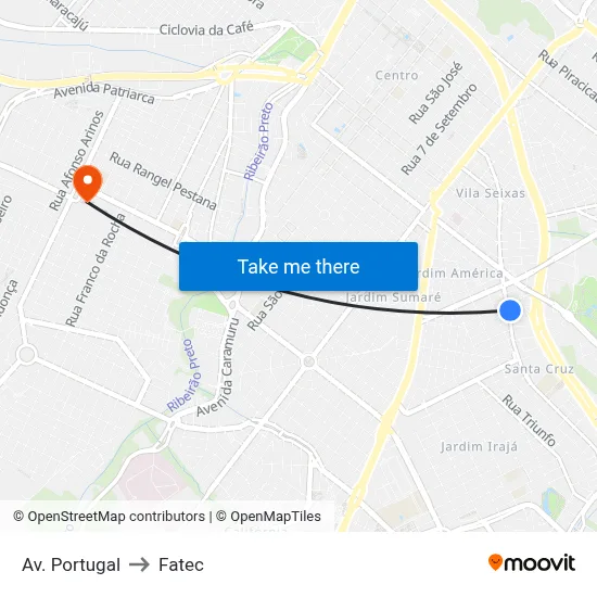 Av. Portugal to Fatec map