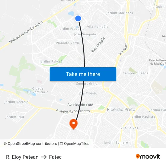 R. Eloy Petean to Fatec map