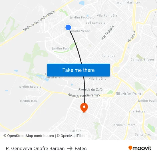 R. Genoveva Onofre Barban to Fatec map