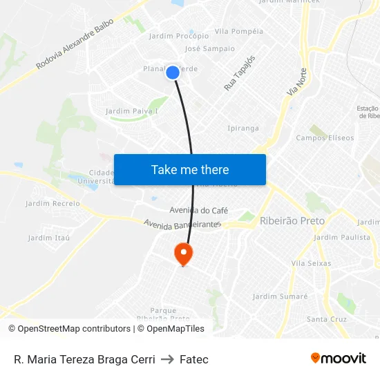 R. Maria Tereza Braga Cerri to Fatec map