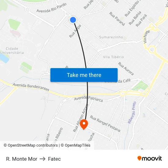 R. Monte Mor to Fatec map