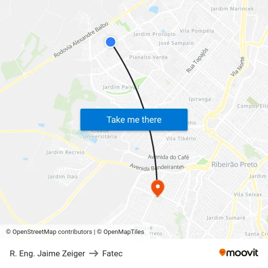 R. Eng. Jaime Zeiger to Fatec map