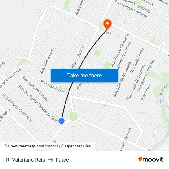 R. Valeriano Reis to Fatec map