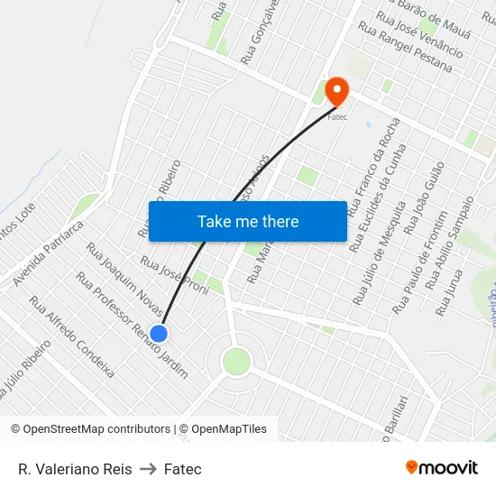 R. Valeriano Reis to Fatec map