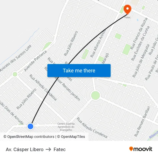 Av. Cásper Líbero to Fatec map