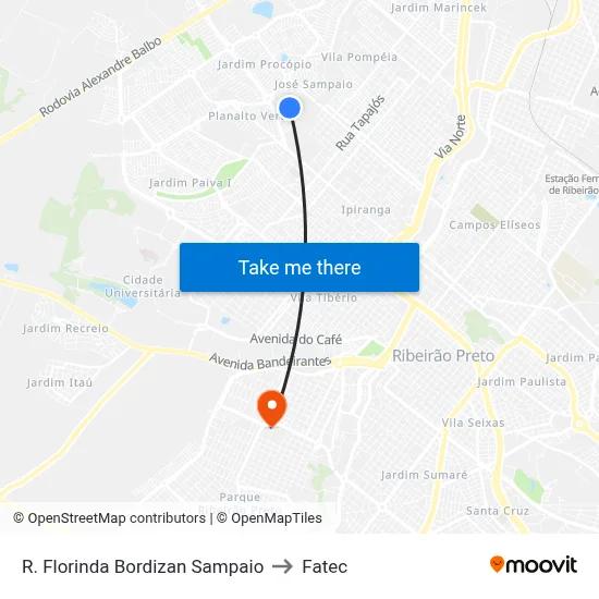 R. Florinda Bordizan Sampaio to Fatec map