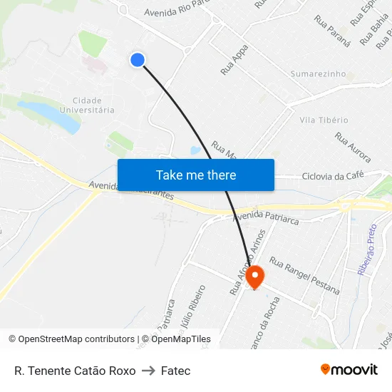 R. Tenente Catão Roxo to Fatec map