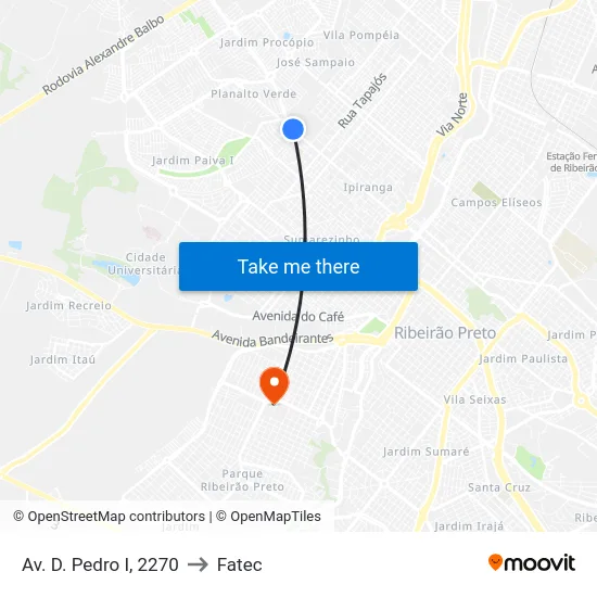 Av. D. Pedro I, 2270 to Fatec map