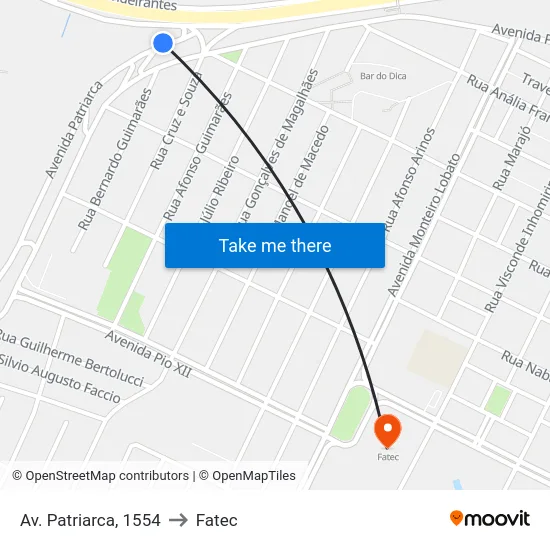 Av. Patriarca, 1554 to Fatec map