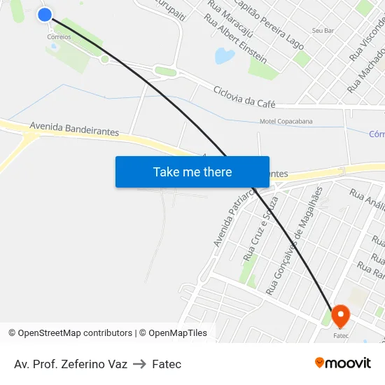 Av. Prof. Zeferino Vaz to Fatec map