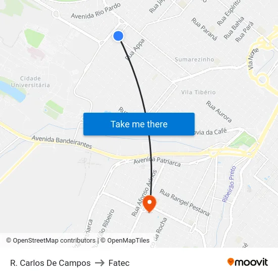 R. Carlos De Campos to Fatec map