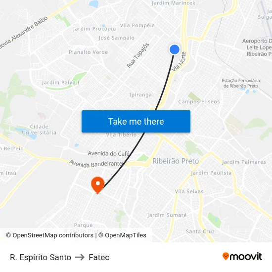 R. Espírito Santo to Fatec map