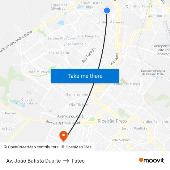 Av. João Batista Duarte to Fatec map
