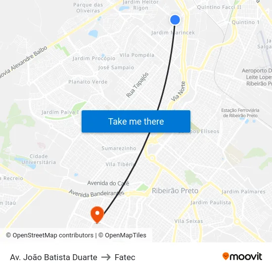 Av. João Batista Duarte to Fatec map
