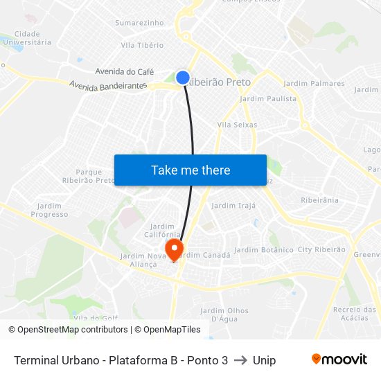 Terminal Urbano - Plataforma B - Ponto 3 to Unip map