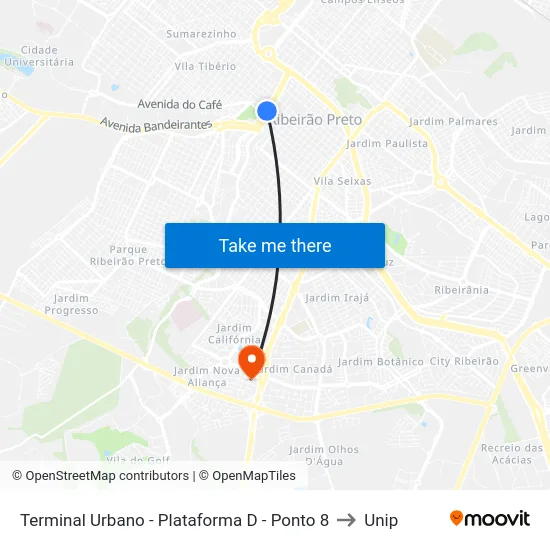 Terminal Urbano - Plataforma D - Ponto 8 to Unip map