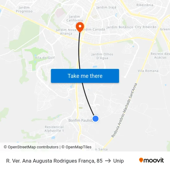 R. Ver. Ana Augusta Rodrigues França, 85 to Unip map