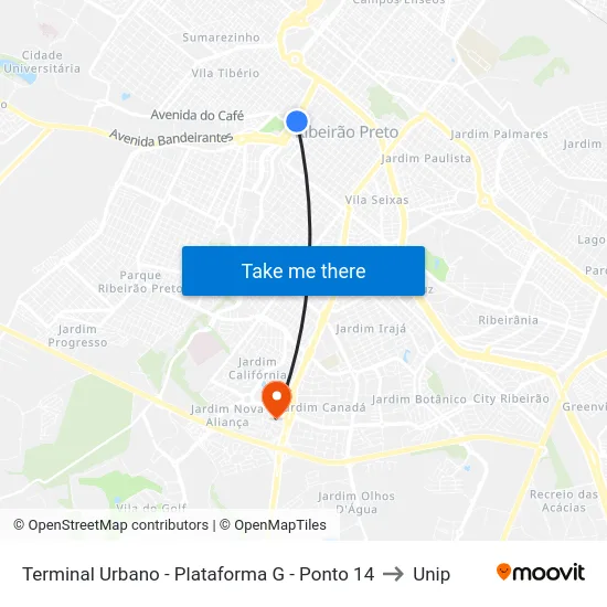 Terminal Urbano - Plataforma G - Ponto 14 to Unip map