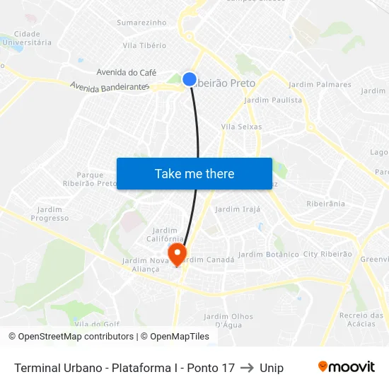 Terminal Urbano - Plataforma I - Ponto 17 to Unip map