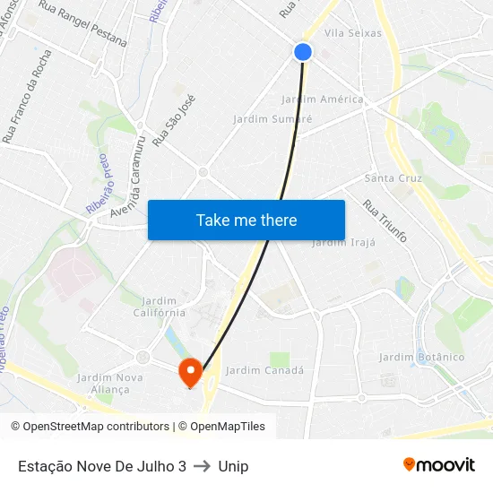 Estação Nove De Julho 3 to Unip map