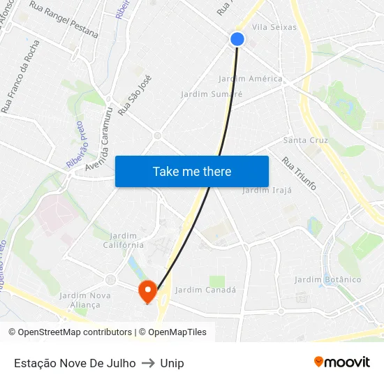 Estação Nove De Julho to Unip map