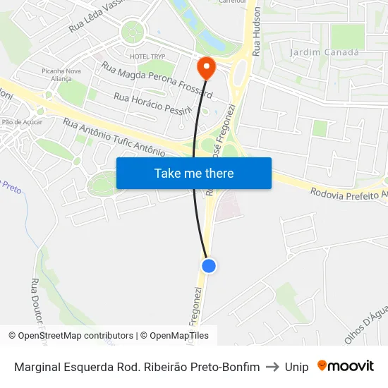 Marginal Esquerda Rod. Ribeirão Preto-Bonfim to Unip map