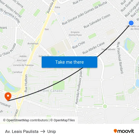 Av. Leais Paulista to Unip map