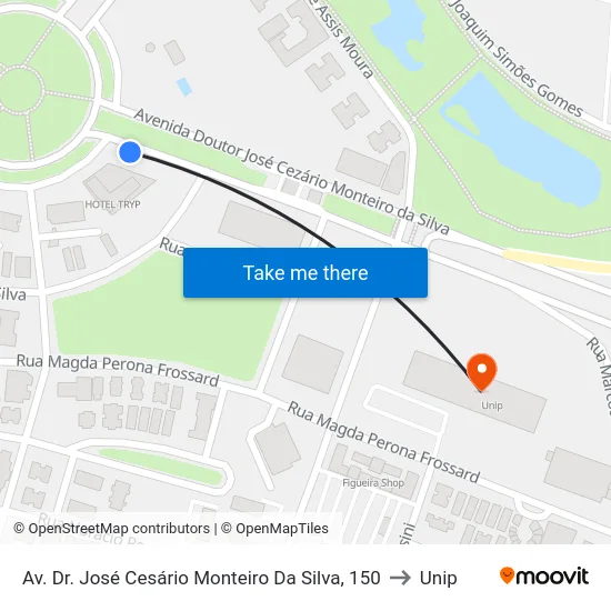 Av. Dr. José Cesário Monteiro Da Silva, 150 to Unip map