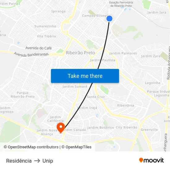 Residência to Unip map