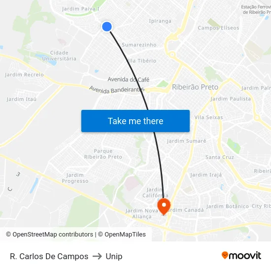R. Carlos De Campos to Unip map