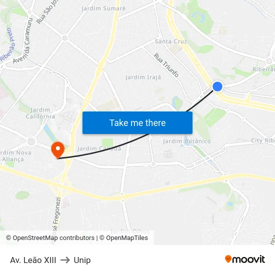 Av. Leão XIII to Unip map