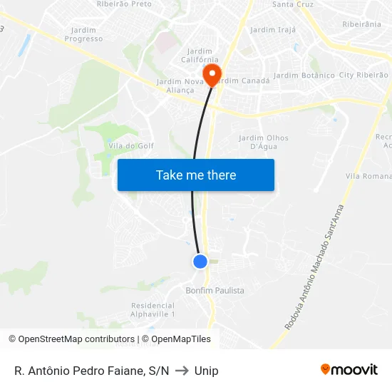 R. Antônio Pedro Faiane, S/N to Unip map