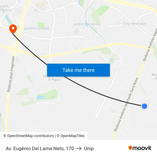 Av. Eugênio Del Lama Neto, 170 to Unip map