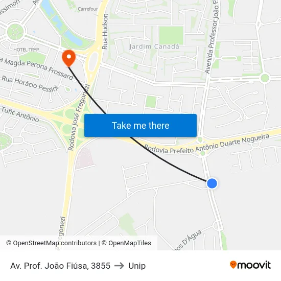 Av. Prof. João Fiúsa, 3855 to Unip map