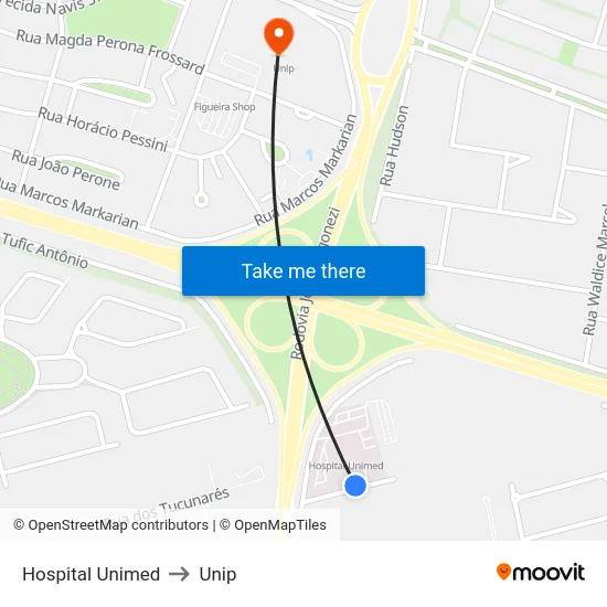 Hospital Unimed to Unip map