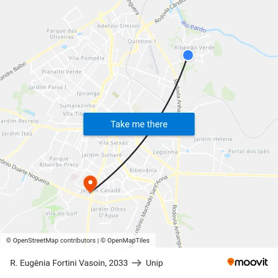 R. Eugênia Fortini Vasoin, 2033 to Unip map