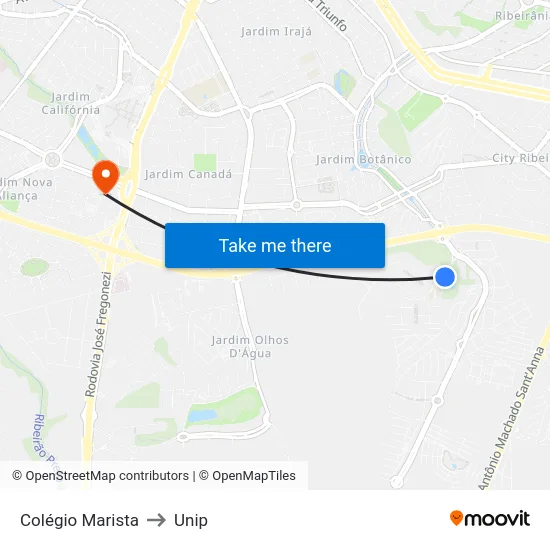 Colégio Marista to Unip map